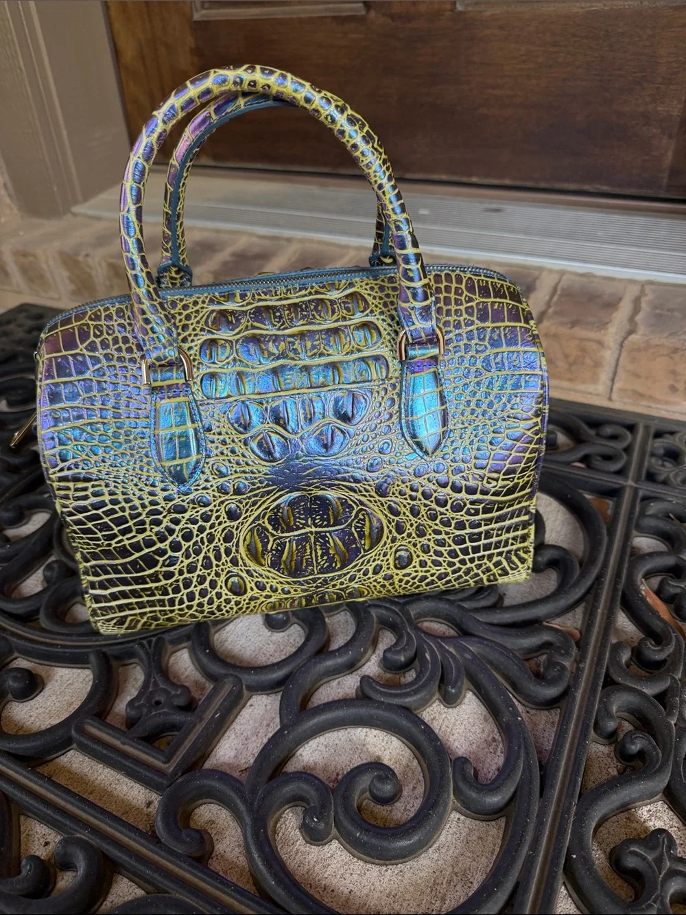 Brahmin Stacy Illuminate Iridescent Croc-Embossed Satchel